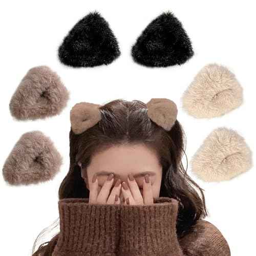 6 PCS Cat Ears Hair Claw Clips 2 Inch Small No-Slip Fuzzy Triangle Hair Clips for Women and Girls