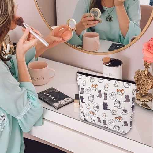 Degpum Cat Makeup Bags for Women,Perfect Cosmetic Bag Just A Girl Who Love Cats For Sisters,Daughters, Friends,Teen Girls & Women.Ideal Gift For Travel, Birthdays, & Christmas,Mothers Day