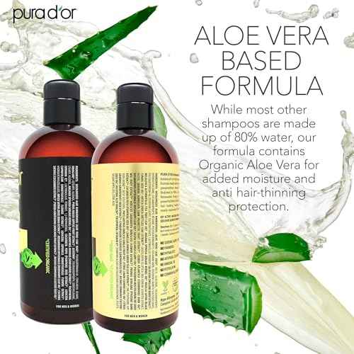 PURA D'OR Advanced Therapy Biotin Shampoo & Conditioner Hair Care Set For Hair Thinning, CLINICALLY TESTED Effective Results, Herbal Hair Thickening Products For Women & Men, 16oz x2