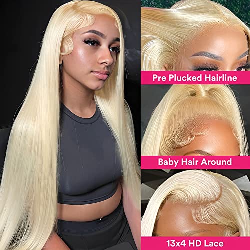 613 Lace Front Wig Human Hair 28Inch 13x4 Blonde Lace Front Wigs 210% Density 613 HD Lace Frontal Wig 12A Brazilian Long Straight Human Hair for Women Glueless Wigs Pre Plucked with Baby Hair