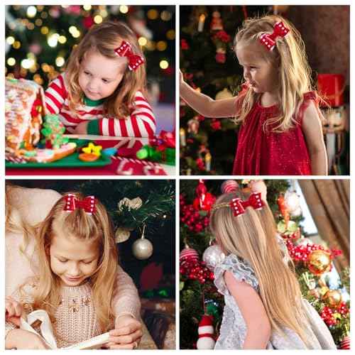 Christmas Candy Cane Hair Bows for Girls, Beleki Gliter Hair Clips Handmade Metal Alligator Clip Candy Cane Hair Accessory for XMAS Christmas Stocking Stuffers - Red