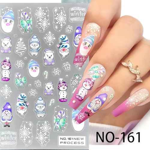 6Sheets Christmas Nail Art Stickers Decals 3D Self-Adhesive Christmas Nail Art Supplies 3D Xmas Snowflake Santa Cartoon Snowman Nail Art Design for Women New Year DIY Nail Decor
