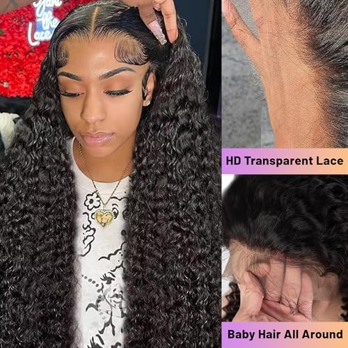 20 Inch Deep Wave Lace Front Wigs Human Hair Pre Plucked 13x4 HD Transparent Lace Frontal Wigs Human Hair 180% Density Deep Curly Glueless Wigs Human Hair for Women