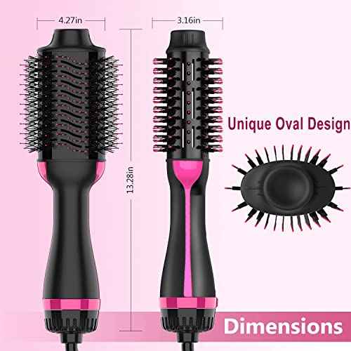 Hair Dryer Brush, 4 in 1 One Step Hair Dryer and Styler Volumizer, Professional Hot Air Brush with Negative Ion Anti-frizz Blowout for Drying, Straightening, Salon, Black Pink