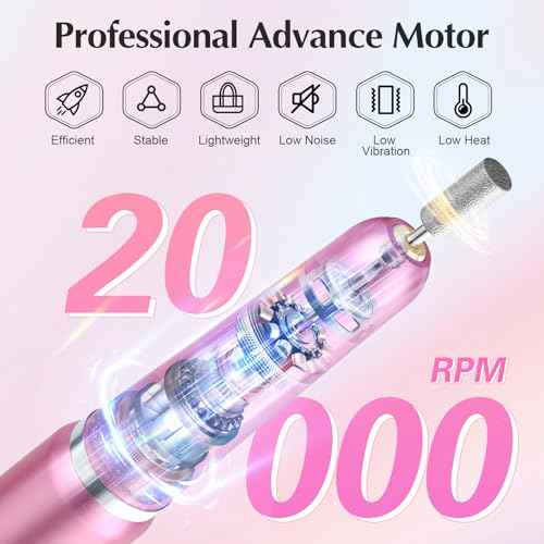 JIASHENG USB Electric Nail Drill, Portable Electric Nail File for Acrylic Gel Nails, Professional Drill Nail Kit Manicure and Pedicure Kit with Drill Bits for Home and Salon Use, Pink