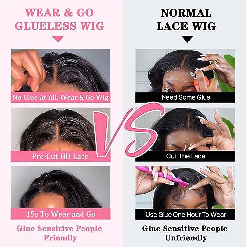 Wear and Go Glueless Wig - Body Wave Lace Front Human Hair Wigs for Black Women - Pre Plucked and Pre Cut 4x4 Lace Closure - No Glue Needed for Beginners (22 Inch)