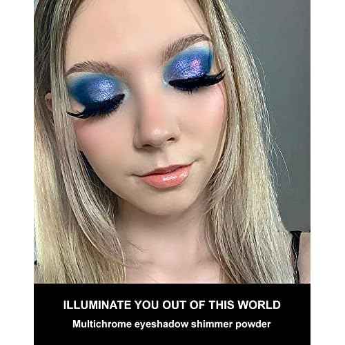 Afflano Holographic Glitter Eyeshadow - Color Change Multichrome Silver Blue Shimmer Metallic Eye Makeup, Sparkling Pigment Chameleon Duo Chrome for Blue Eyes