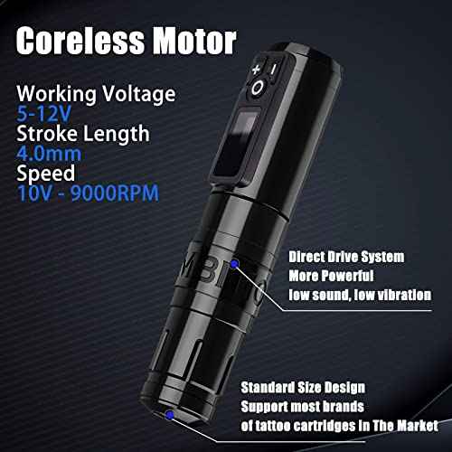 Tattoo Kit - Ambition Complete Wireless Tattoo Machine Kit 1950mAh Digital LED Display Power Supply with 40pcs Tattoo Cartridges Needles Ink Cup Gloves Bandage for Professional Tattoo Artists