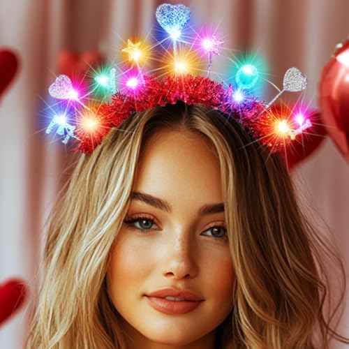 BARTOSI Valentine's Day Headbands Light Up Headband Love Heart Hair Band Hair Accessories for Women