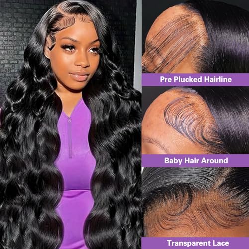13x6 Lace Front Wigs Human Hair Body Wave HD Lace Frontal Wigs Human Hair 22 Inch Glueless Brazilian Virgin Human Hair Wigs for Women 180% Density Natural Black Color