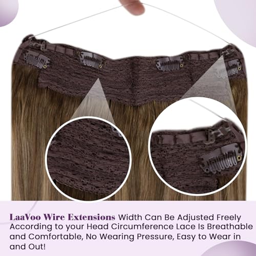 LaaVoo Wire Hair Extensions Human Hair Wire Human Hair Extensions Balayage Brown mix Blonde Human Hair Wire Extensions Long 18 Inch 80g