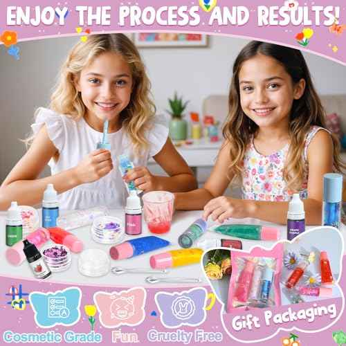 JCOOS DIY Lip Gloss Oil Make Your Own Lip Gloss Kit, Inspired Lip Oil Base with Pigment, Flavoring Oil, Glow Tubes, Kids' Christmas Gifts