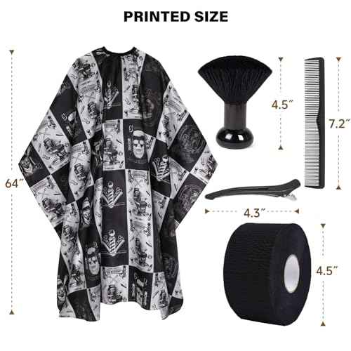 Waterproof Hair Cutting Cape for Men - Salon Cape with Neck Strip and Barber Brush - 5PCS Set (64" x 56")