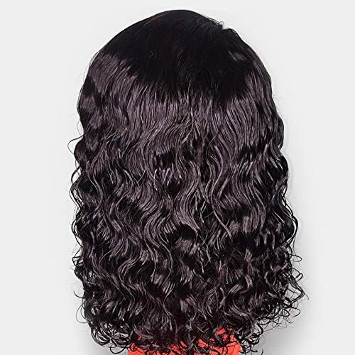 150% Density Water Wave Pre Plucked Front Lace Wigs Human Hair 14 Inch Natural Black Brazilian Virgin Real Hair Glueless Bob Lace Wig Natural Hairline