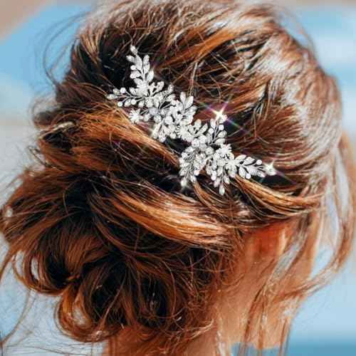 Evild Wedding Hair Clips Silver Rhinestone Bridal Headpiece Prom Hair Accessories for Women