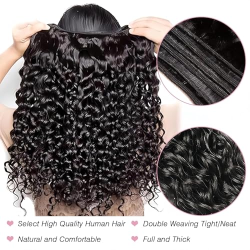 12A Water Wave Human Hair Bundles 14 16 18 Inch Raw Curly Bundles Human Hair,Ultra Double Drawn Sew In Weft No Tangle Shedding,Double Lifespan Virgin Hair,Multiple Washes Keep Texture Silky Soft