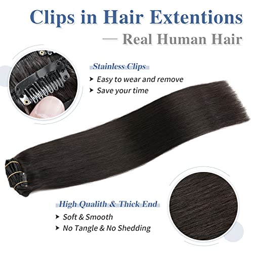 Clip in Hair Extensions Real Human Hair S-noilite #1B Natural Black Double Weft hair extensions 16 Inch Clip in Real Human Hair for Women Balayage Straight 7PCS 125g