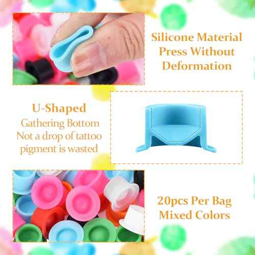 ATOMUS 20pcs Tattoo Cartridge Needles with 20pcs Silicone Ink Cups Size #10 RL RS RM M1 Purple Round Liner Tattoo Needles for Tattoo Gun Pen Liner Pattern (1RL)