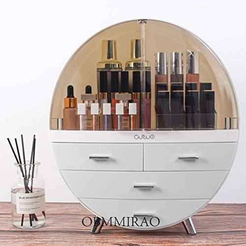 Elegant Dustproof Makeup Storage Organizer Box, Waterproof Large Cosmetics Organizer Storage with Drawers Skincare Cosmetic Display Cases for Countertop Bathroom Dresser Dedroom