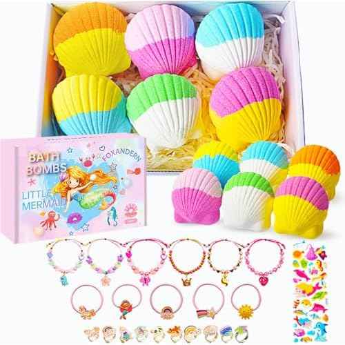 Kids Bath Bombs, 6 Pack Mermaid Bath Bombs for Kids, 4 Oz Natural Organic Bubble Shells with Surprise Jewelry, Perfect Birthday, Christmas Party
