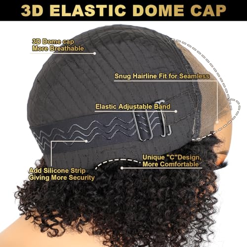 Glueless Bob Wig Human Hair Pre Plucked Pre Cut Bleached Knots Wear and Go Glueless Lace Front Wigs Human Hair Afro Kinky Curly 6x4 HD Lace Closure Bob Wigs for Women 200% Density 10 Inch
