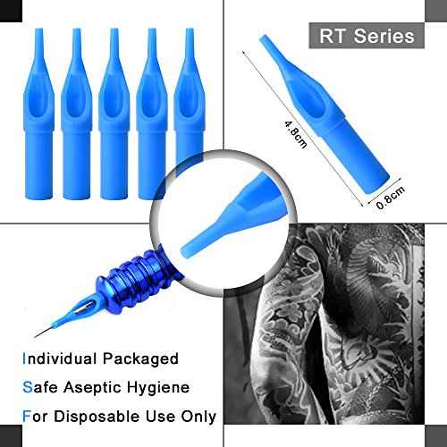 ATOMUS 50pcs Mixed Tattoo Needle Tips Disposable Plastic Assorted Tips 3RT, 5RT, 7RT, 9RT, 3DT, 5DT, 7DT, 9DT, 5FT, 7FT, Tattoo Round Flat/Magnum Diamond Tips (Mixed)