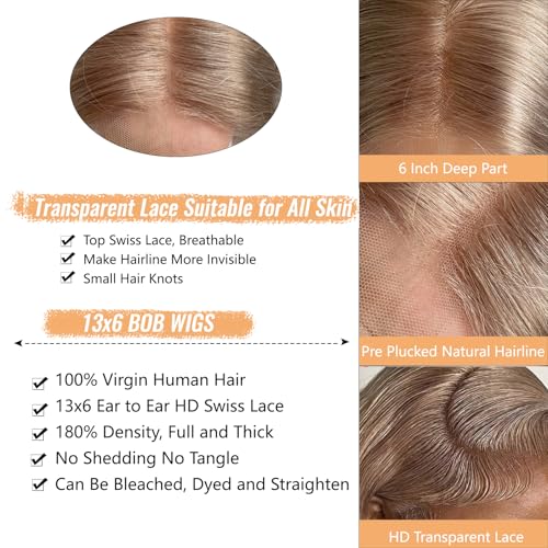 Munx 3x6 HD Lace Front Wigs 100% Human Hair Ash Blonde Bob Wig Pre Plucked 180% Density Glueless Transparent Lace Front Wig for Black Women with Baby Hair 14in Bleached Knots