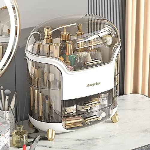 Ergocar Portable Light Luxury Series Multi-Function Make Up Case Dustproof Cosmetic Storage, Skin Care Products Jewelry Organizer Lipstick Box - White