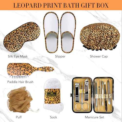 Christmas Gifts for Women, Bath Gift Set, Leopard XXL 20 Pcs Skin Care Set, Slef Care Gifts Set , Mother's Day, Valentine, Birthday, Home Spa Kit, Shower Gel, Body Lotion, Shower Cap,Manicure Set