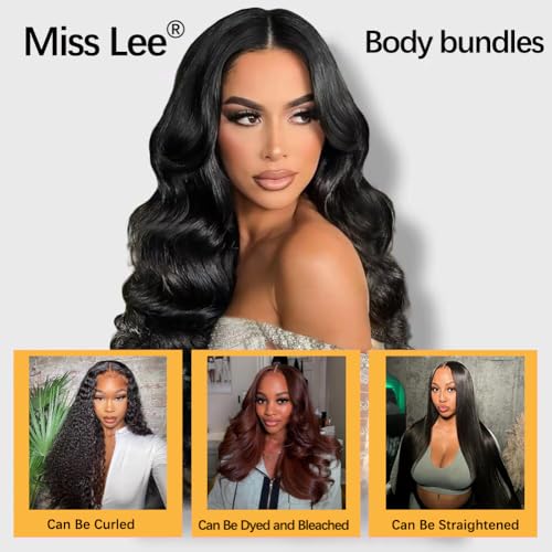 Miss Lee Body Wave Bundles Human Hair 18 20 22Inch 100% Unprocessed 12A Brazilian Virgin Raw Bundles Human Hair 3 Quick Weave Glossy Hair Bundles for Black Women Hair Extensions Real Natural Color
