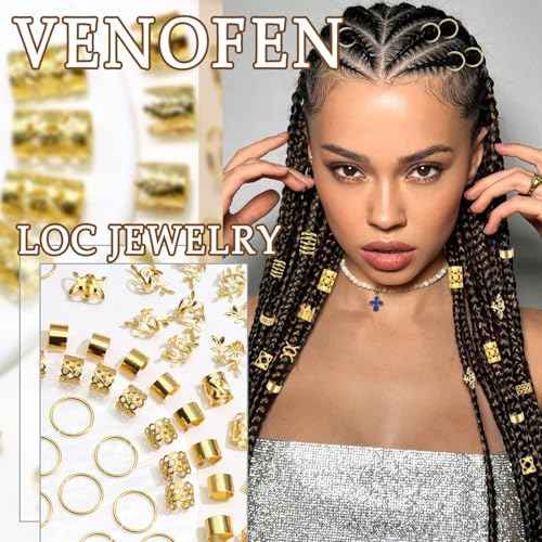 220PCS Gold Hair Jewelry Dreadlock Cuffs Braids Clips Metal Hair Cuff Rings Loc Charms Hair Beads Decorations Accessories for Women