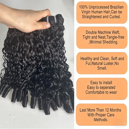 4 Bundles Burmese Curly Bundles Human Hair 12 Inch 3C4A 100% Unprocessed Human Hair Spiral End Quick Water Wave Real Human Hair Extensions Natural Black