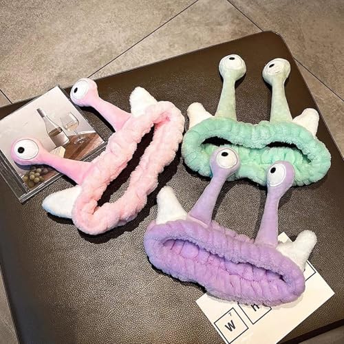 Snail Headband for Women & Girls,Cute Coral Fleece Elastic Spa Headband for Face Wash,Skin Care,and Makeup (Purple)