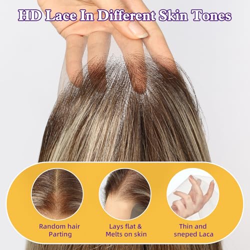 Ash Blonde Highlight Synthetic Lace Front Wig,13¡¿6 HD Short Straight Glueless Bob Wig for White Women Daily Use 12IN£¨#TT6/166£©