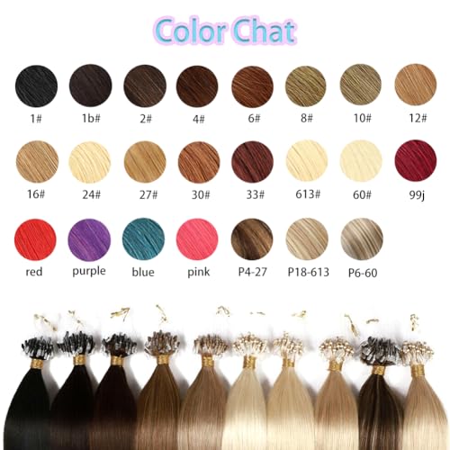 Micro Loop Hair Extensions 30# Auburn Straight Human Hair Bulk (50 Strands,1g/Strands) Micro Link Human Hair Extension for Women 24 Inches (60cm)