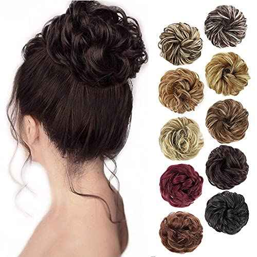 MORICA Messy Bun Hair Piece Curly Fake Hair Bun Scrunchies Extensions Synthetic Chignon Updo Hairpieces for Women Dark Brown