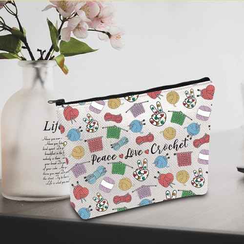 JXGZSO Knitting Project Bag Peace Love Crochet Makeup Bag With Zipper Knitter Gift