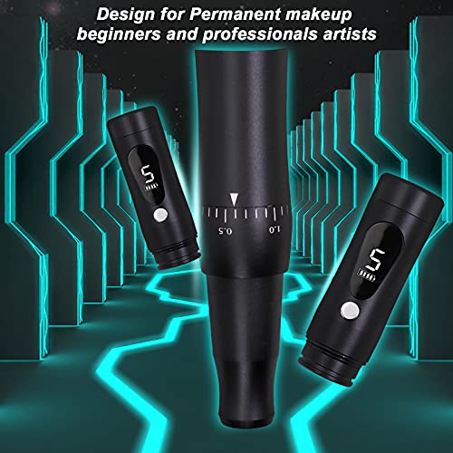 Cordless Permanent Makeup Machine Kit 5 Speeds Levels with Spare Battery for Eyebrows Eyeliner Lip Brushing (Black Machine)