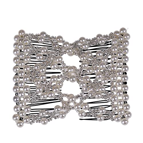 Ruihfas 12 PCS Magic Hair Side Combs Beaded Stretch Double Hair Side Combs Clips Bun Maker Hair Pins Hair Accessories for Women Curly Thick Wavy Hair Ponytail (Random Styles and Colors)