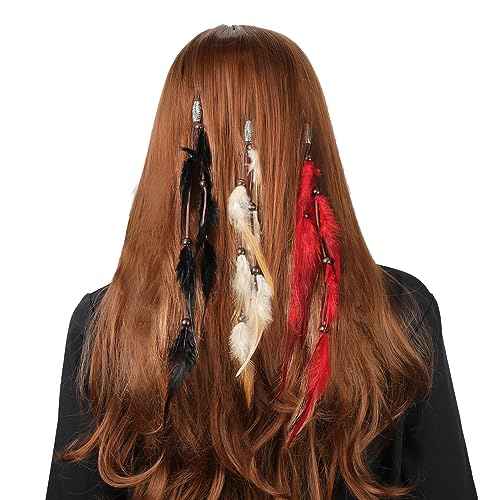 6 Pack Feather Hair Clips Handmade Hippie Feather Headband Boho Hair Extensions with Clip Comb Feathers Hairpin Headdress Accessories for Women.