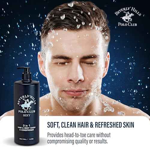Beverly Hills Polo Club Men's 3-in-1 Shampoo Conditioner Body Wash - Luxury Scent Sexy - All Hair Types, 33.8 oz