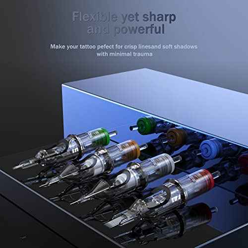 EZ Tattoo Cartridge Needles Assorted - 100Pcs Mixed (3RL 5RL 7RL 9RL 7RS 9RS 9M1 7RM 9RM) Standard Bugpin Tattoo Needles Cartridges for Tattoo Machine Gun - Revolution