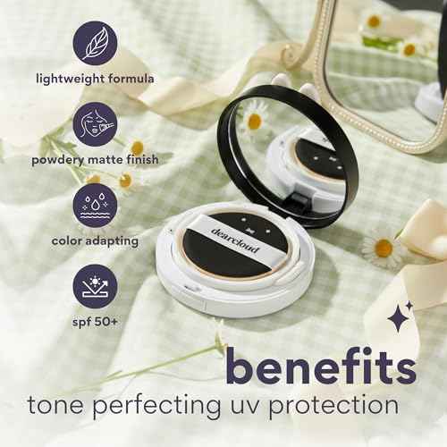 dearcloud Miffy Dear Sun Tone Perfecting SPF Cushion Refill Set SPF 50+ ? Color Adapting Sunscreen, Korean Sunscreen SPF 50 (.53 oz)