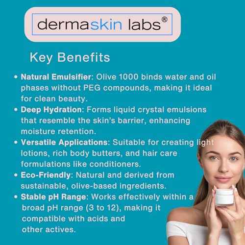 Olive 1000 Emulsifier, Cetearyl Olivate, Sorbitan Olivate 1000 Plant-Based Emulsifier Wax ECOCERT COSMOS Validated PEG-free self-emulsifying for DIY Skincare, Haircare Applications (8 oz)