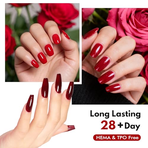 FZANEST 30pcs 12ml Red Gel Nail Polish Set TPO & Hema-free, Cherry Blood Bright Red Orange With Top Coat Base Builder Gel Nail Glue Soak Off Gel Polish Kit For Nail Salon Home Gifts for Women
