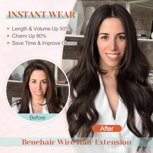 Benehair Brown Halo Hair Extensions Remy Human Hair, 18 Inch Invisible Wire Hair Extensions for Adding Volume Hair Halo Extensions For Women #02 Dark Brown