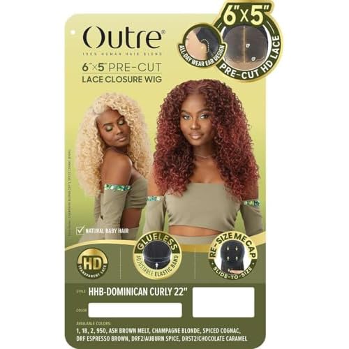 Outre 6X5 Pre-Cut Lace Closure Wig - Human Hair Blend - Dominican Curly 22" (DRF ESPRESSO BROWN)