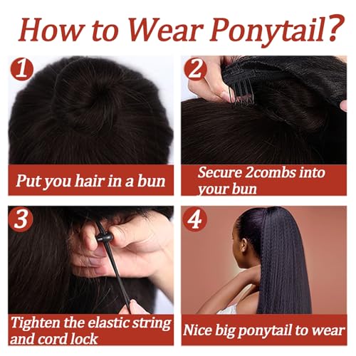 SAKALAKA Ponytail Extension Human Hair Kinky Straight Ponytail with Drawstring Brazilian Virgin Human Hair Ponytail for Women Natural Color, 24 Inch