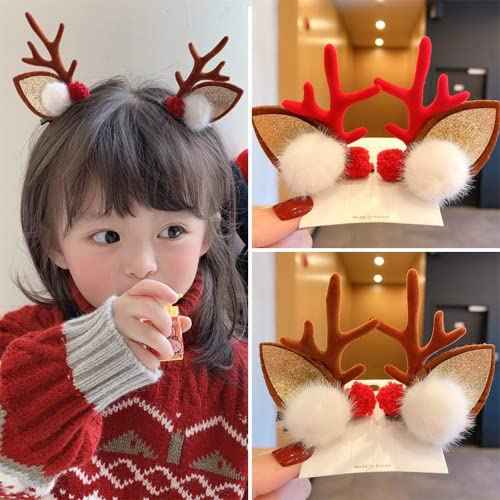 Pretty Christmas Glitter Hair Clip Cute Reindeer Antlers Headdress Hairpin for Christmas Party Antlers Ears Hair Accessory (Brown)