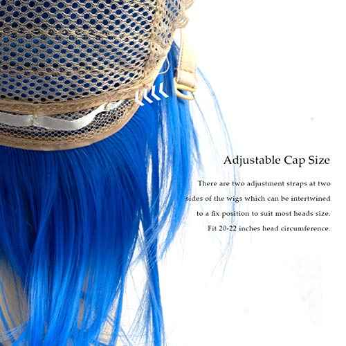 Modernfairy Anime Halloween Wig Blue for Cosplay Party, Synthetic Layered Short Hair Wigs with Bangs, Pastel Wigs for Women Men